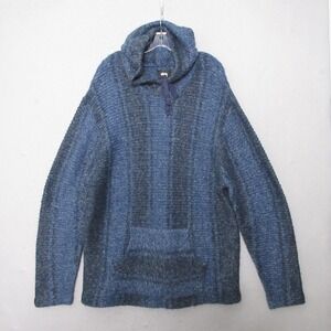 Stussy Sweater Rug XL Blue Black Hood Streetwear Baja Poncho Pocket Y2K 90s NWT
